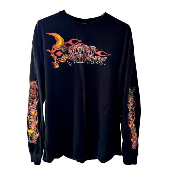 Harley-Davidson Korea Seoul Sinister Attitude Long Sleeve T-Shirt XL Black Flame - Picture 2 of 8
